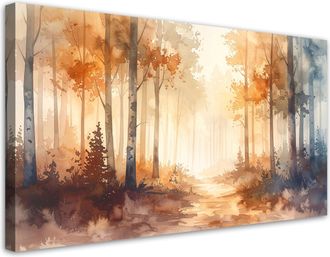 Feeby Cuadro En Lienzo, Bosque Naranja Naturaleza, 120x60