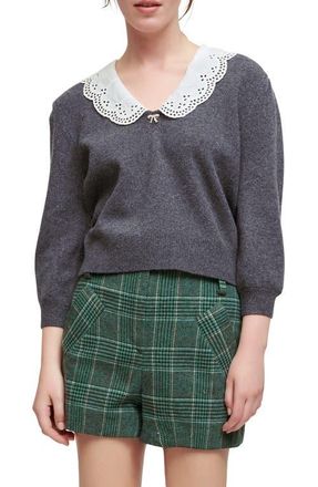 Maje Lace Collar Sweater in Grey at Nordstrom, Size 1