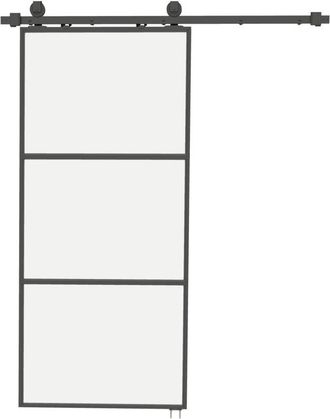 HOMCOM Homcom - Puerta Corredera Con Herrajes Puerta Corredera De Cristal Con Mecanismo Cierre Suave Para Ba&ntilde;o Sal&oacute;n Sala De Estar Cocina 91,4x203,2 Cm Blanc