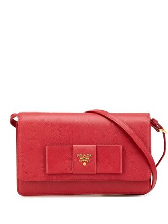 Prada 2010-2024 Saffiano Lux Bow Wallet On Strap crossbody bag - Red