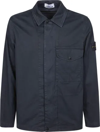 Stone Island Navy Cotton Sleeve Patch Jacket