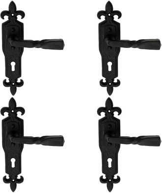 Loops 4x PAIR Forged Twisted Ornate Lever on Lock Backplate 226 x 50mm Black Antique