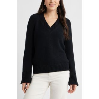 Caslon Oversize V-Neck Cotton Sweater in Black at Nordstrom Rack, Size Small