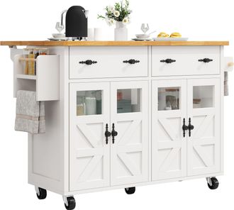STILVORA Carro De Cocina Con 1 Caj&oacute;n, Estantes Ajustables, Tablero Abatible Y 5 Ruedas Para Cocina En Mdf Blanco