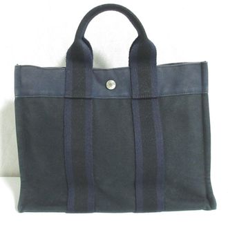 Herm&egrave;s Black Navy Cotton Handbag Tote Bag (Pre-Owned)