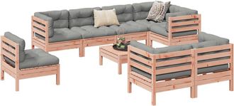 vidaXL Set De Sof&aacute;s Jard&iacute;n 9 Pzas Con Cojines Madera De Abeto Douglas Vidaxl