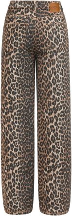 Ganni Leopard Print Wide Leg Jeans - Multicolor