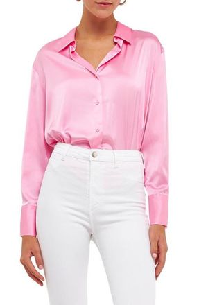 endless rose Satin Button-Up Shirt in Bubblegum Pink at Nordstrom, Size X-Small