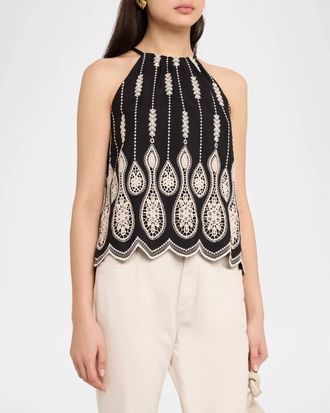 Ramy Brook Selina Emroidered Top In Black