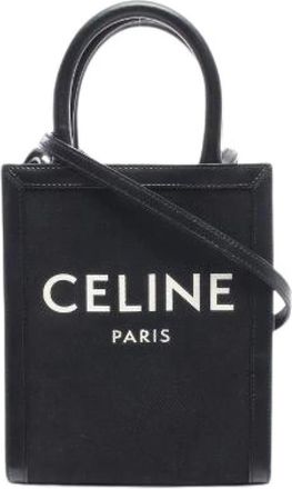 Celine Pre-owned Mini Vertical Cabas Canvas Leather 2way Shoulder Bag - Dames - Vintage Shopper - Zwart - ONE Size - Leer - Vintage