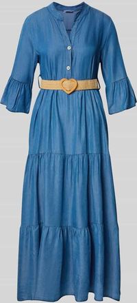 Zabaione Jeanskleid mit G&uuml;rtel und R&uuml;schen&auml;rmel Modell Li44yanaa in Jeansblau, Gr&ouml;&szlig;e XXL
