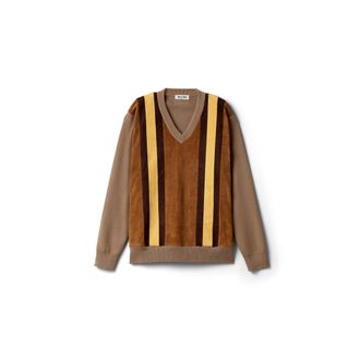 Miu Miu Wool And Suede Sweater, Woman, Camel Brown, Size 36