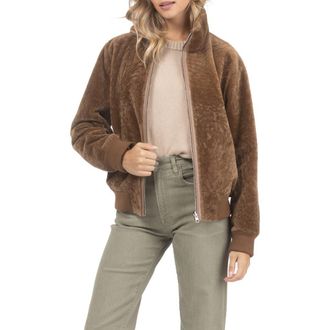 Gorski Reversible Textured Genuine Shearling Bomber Jacket in Camel/camel at Nordstrom, Size Large