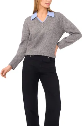 Halogen Contrast Collar Twofer Sweater in Fossil at Nordstrom Rack, Size X-Small