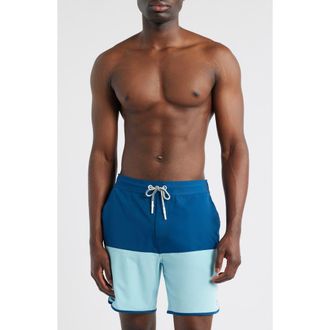 Johnnie-O Tully Colorblock Swim Trunks in Sport Navy at Nordstrom, Size Xx-Large