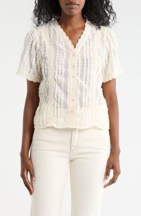 Forgotten Grace Lace Texture Short Sleeve Button-Up Shirt in Natural at Nordstrom Rack, Size X-Large