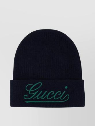 【Gucci】ウールアンドカシミヤレザートリムビーニー GUCCI Victor appliquéd ribbed wool and cashmere-blend beanie