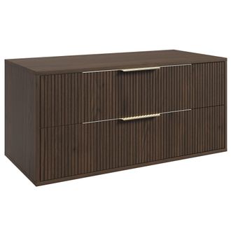 Badplaats Badplaats Mobile Sottolavabo Rimini 100 Cm - Noce Marrone - Mobile Bagno Sospeso Con 2 Cassetti E Maniglie Dorate