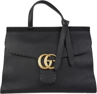 Gucci Pre-owned Handbags, female, Black, Size: ONE SIZE Pre-owned Marmont Large Top Handle Tote Bag