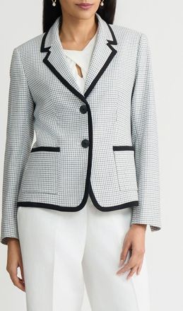 Kasper Contrast Detail Tweed Jacket in Lily White/Black at Nordstrom, Size 14