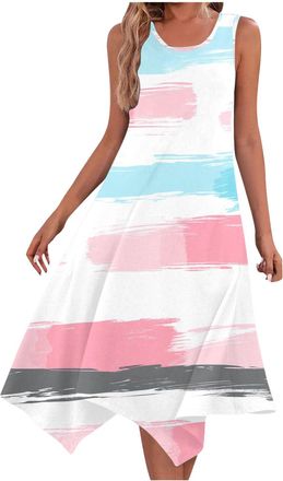 Generic Summer Dresses for Women UK Sale Clearance Women Floral Print Irregular Tank Dress Casual Sleeveless Crew Neck Boho Vacation Dress Summer Flowy Party 