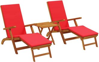 vidaXL Recliner Y Tumbona Plegable 3 Uds. Madera De Acacia S&oacute;lida Rojo Vidaxl