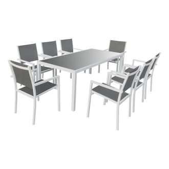 Happy Garden Conjunto de muebles de jard&iacute;n de 8 plazas en aluminio blanco y gris