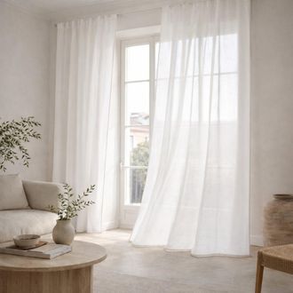Febronie Visillo con trabillas - juego de 2 algod&oacute;n 140x290 blanco / greige