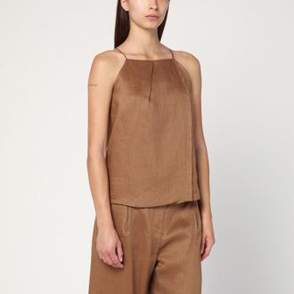 Max Mara Tobacco-coloured ramie gauze top