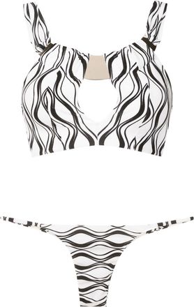 Amir Slama wave-print thong bikini set - women - Polyamide/Elastane - GG - White
