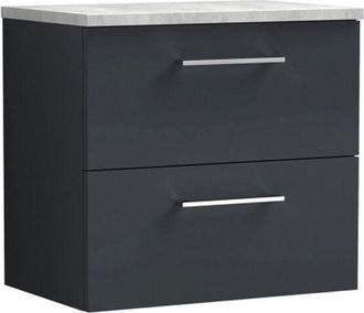 Nuie Nuie - Arno Wall Hung 2-Drawer Vanity Unit with Bellato Grey Worktop 600mm Wide - Satin Anthracite