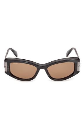 Max Mara 52mm Cat Eye Sunglasses in Black Horn /Gunmetal /Brown at Nordstrom