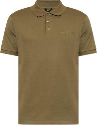 Balmain Piqu&eacute; polo shirt van katoen met geborduurd logo - Heren - Polos - Groen - L - Katoen - Tops