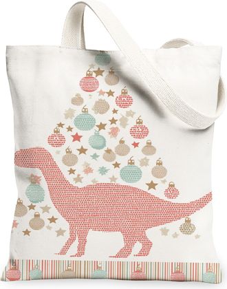 Generic Dinosaur Holiday Canvas Tote Bags, Fun Tree Pattern Reusable Grocery Bags, Lightweight Washable Shoulder Strap for Gym Trav, White, 13x15 Inch
