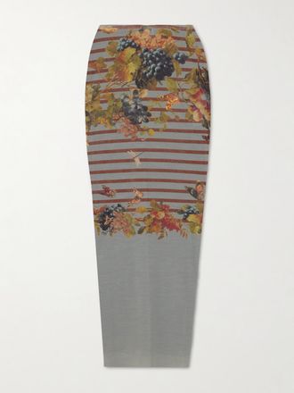 Jean Paul Gaultier Gonna Midi In Mesh Stampato Marini&egrave;re Grape - Grigio