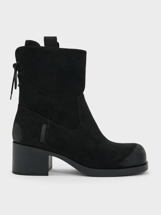 Charles & Keith Rosamond Faux Suede Back-Lace Calf Boots