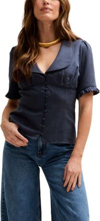 Lily And Lionel Rachel Vintage Inspired Short Sleeve Shirt in Navy at Nordstrom, Size 10