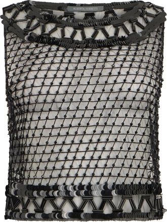 Alberta Ferretti Lichtgewicht mesh top met wijde halslijn - Dames - Tops zonder mouwen - Zwart - S - Tops