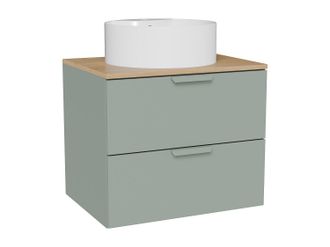 Vente-Unique Mueble de ba&ntilde;o suspendido con lavabo sobre encimera redondo - Verde salvia - A60 cm - AVORELI