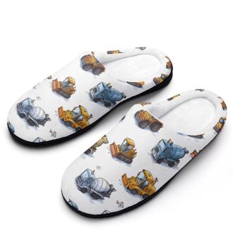 Generic Excavator Tractor Machinery Trucks Print Mens Slippers Comfortable And Non-slip Cotton Slipper Shoe for House