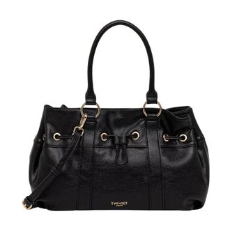 Twinset Shopper tas met plooien - Dames - Tassen - Zwart - Maat: ONE Size Leer