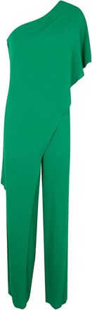 Lauren Ralph Lauren Georgette asymmetrische jumpsuit met cape - Groen