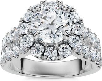 Pompeii3 2 1/2 Ct Halo Round Diamond Double Row Engagement Ring 10k White Gold Lab Grown