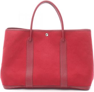 Herm&egrave;s Red Color Rouge Vif Toile Officier Fjord Leather Tote Bag (Pre-Owned)