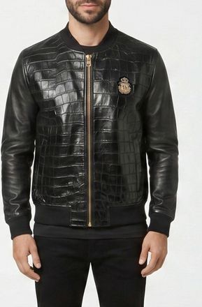 Billionaire Boys Club Bomber in pelle di coccodrillo con stemma e polsini elasticizzati