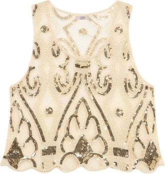 Oltre Geborduurd Tule Top - Dames - Tops zonder mouwen - Geel - XL - Tule - Tops