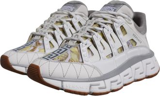 Versace Mens White Trigreca Barocco Print Low Top Sneakers Shoes Pu Pes Co