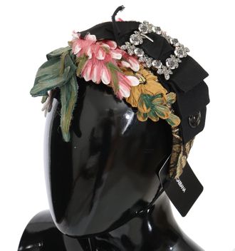 Dolce & Gabbana Womens Multicolor Tiara Floral Crystal Bow Diadem Headband Black Elastane Accessory