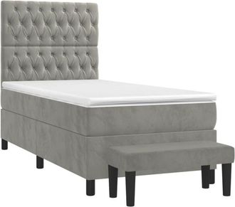 vidaXL Vidaxl - Cama Box Spring Con Colch&oacute;n Terciopelo Gris Claro 100x200 Cm