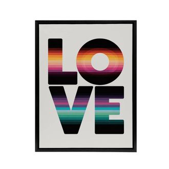 Artery8 Love Retro Colour Gradient Stripe Typography Framed Canvas Wall Art | Size: W24 x H32